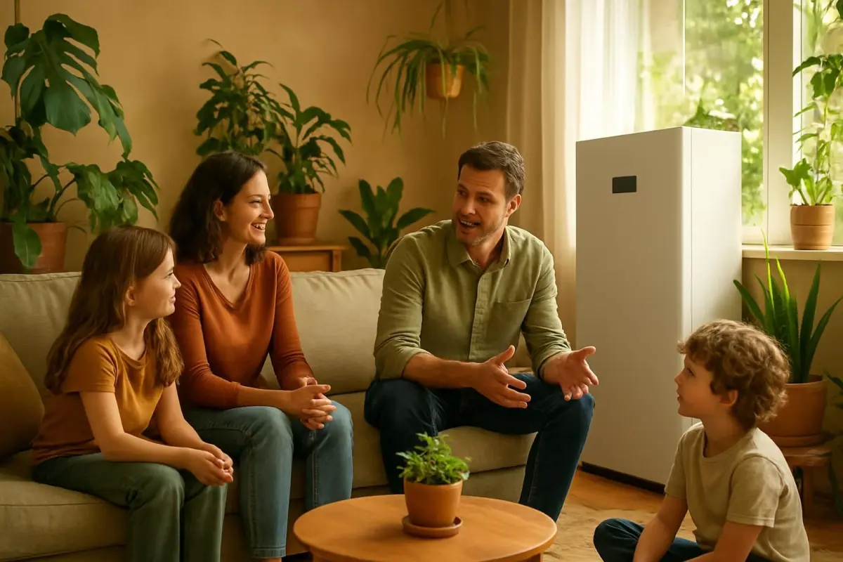 Gezin bespreekt voordelen van thuisaccu's