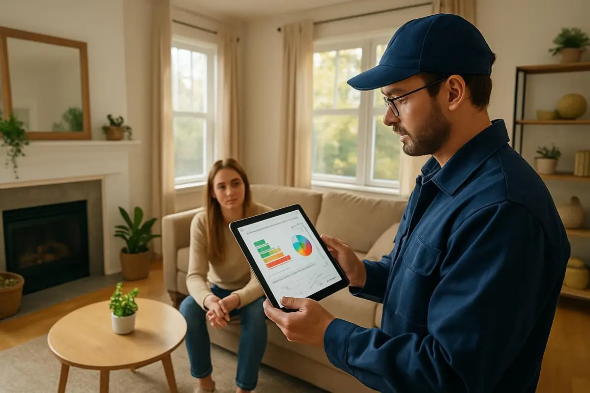 Huizenenergie-analyse met technicus en tablet