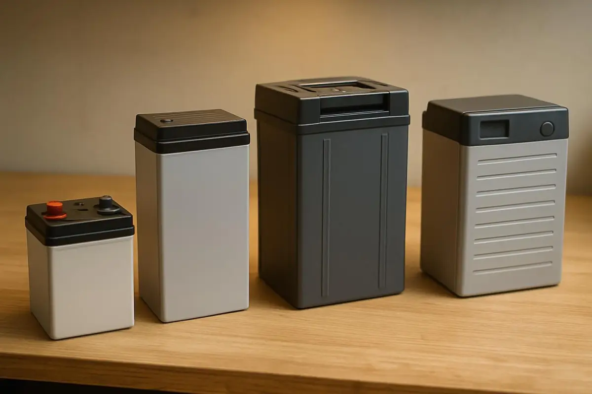 Verschillende thuisaccu-systemen op een werkbank