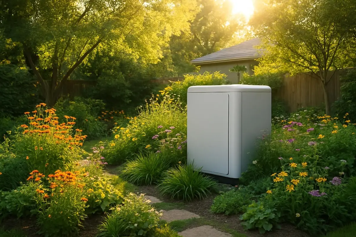 Thuisaccu in een duurzame tuinomgeving