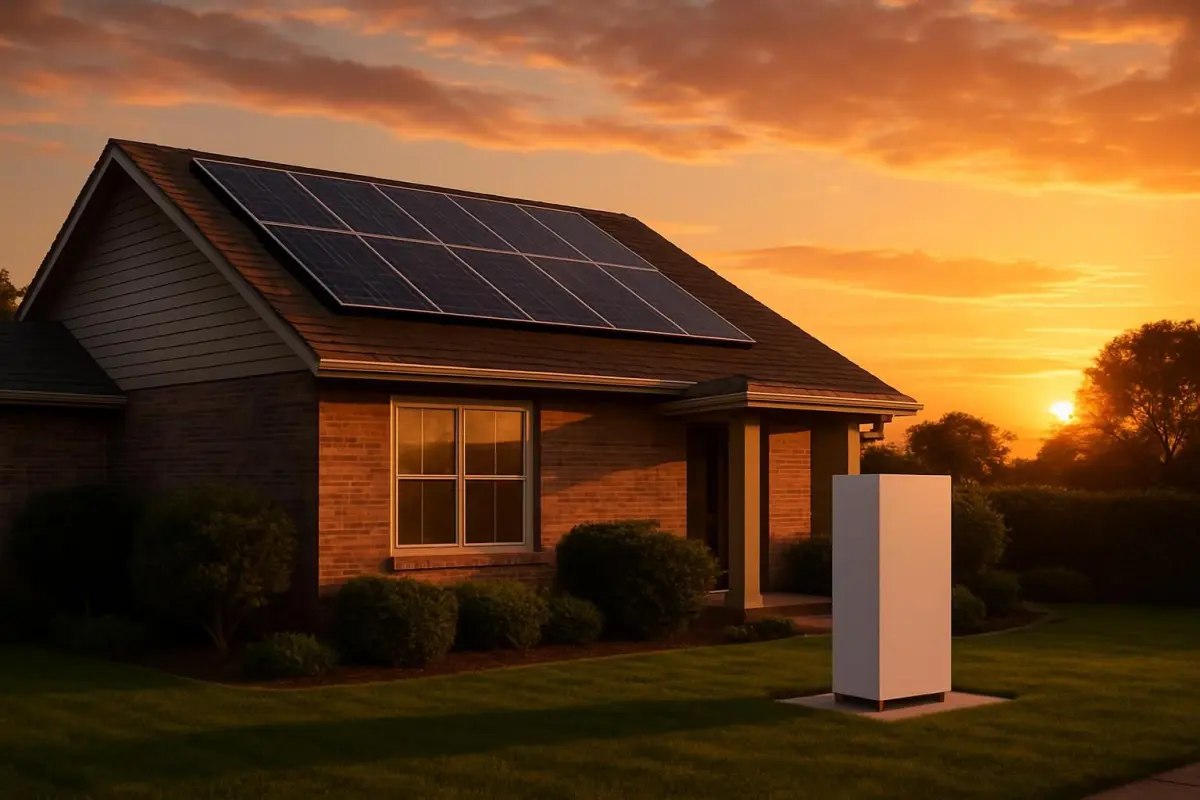 Suburbane woning met zonnepanelen en thuisaccu