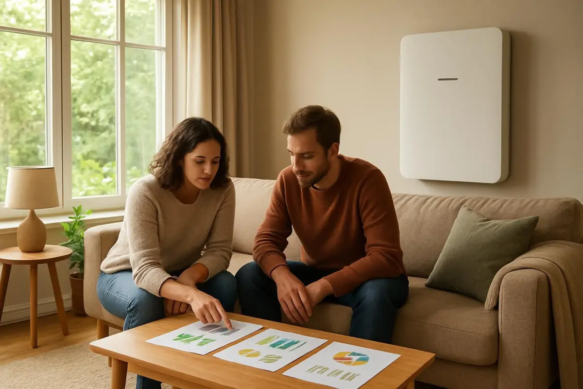 Gezin bespreekt energieverbruik in hun woonkamer